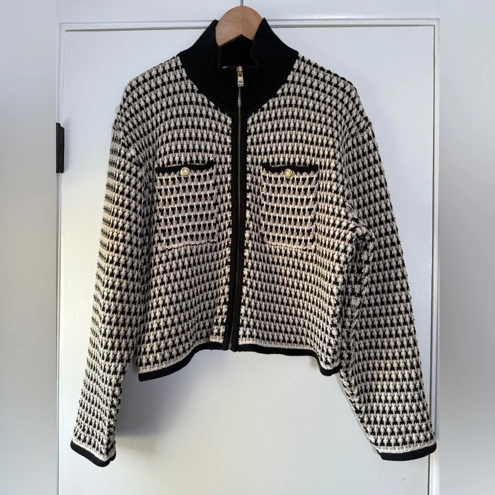J. Crew Jacquard Sweater Jacket Knit Blazer Metallic Neutral Chic Polished Soft